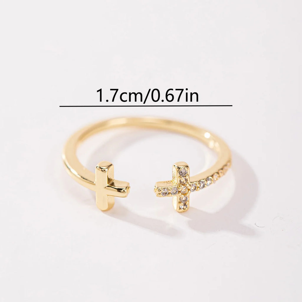 1Pc Romantic Fashion Copper Wedding Band Cross Open Ring Unisex