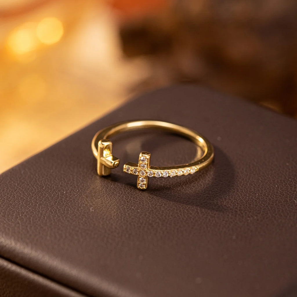 1Pc Romantic Fashion Copper Wedding Band Cross Open Ring Unisex