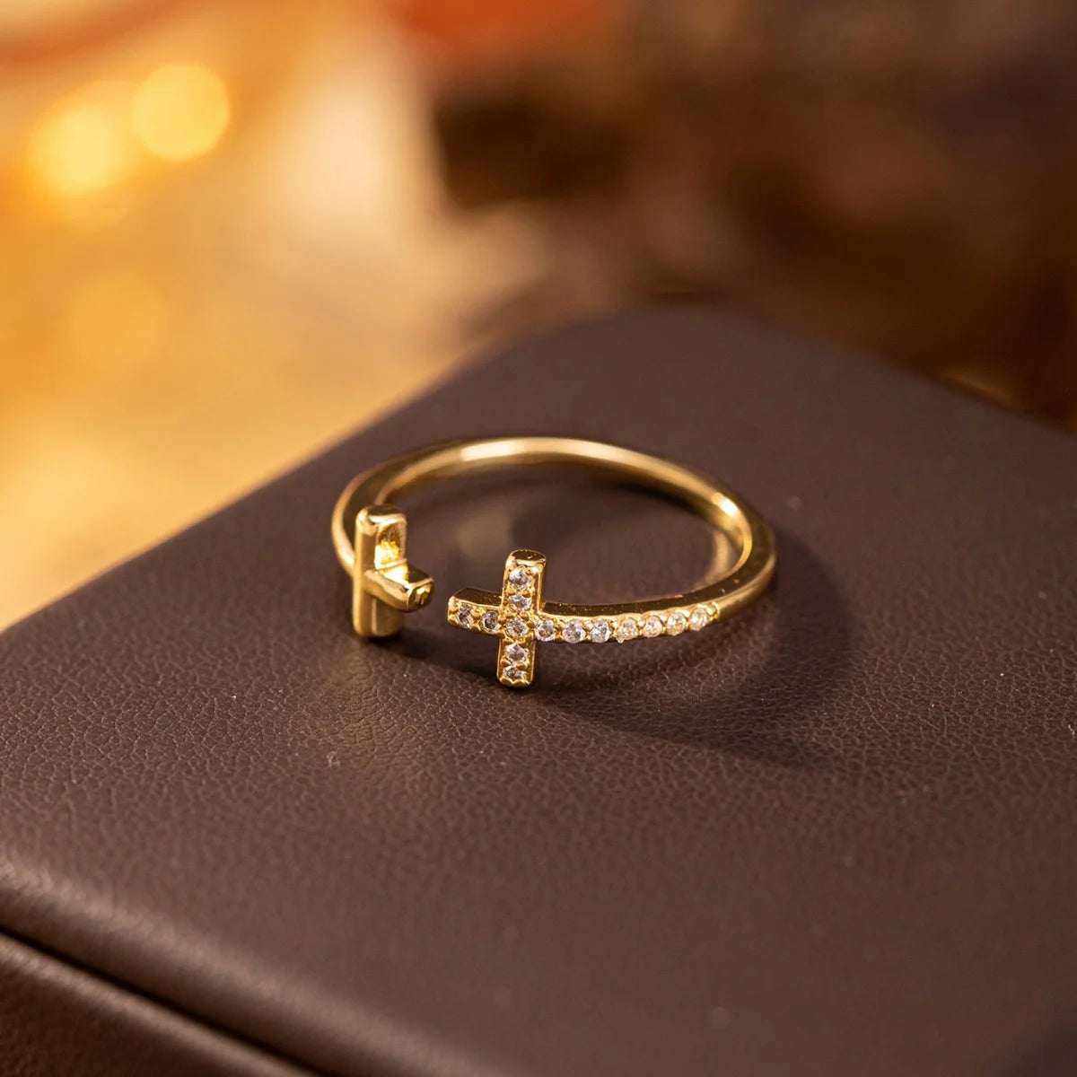 1Pc Romantic Fashion Copper Wedding Band Cross Open Ring Unisex