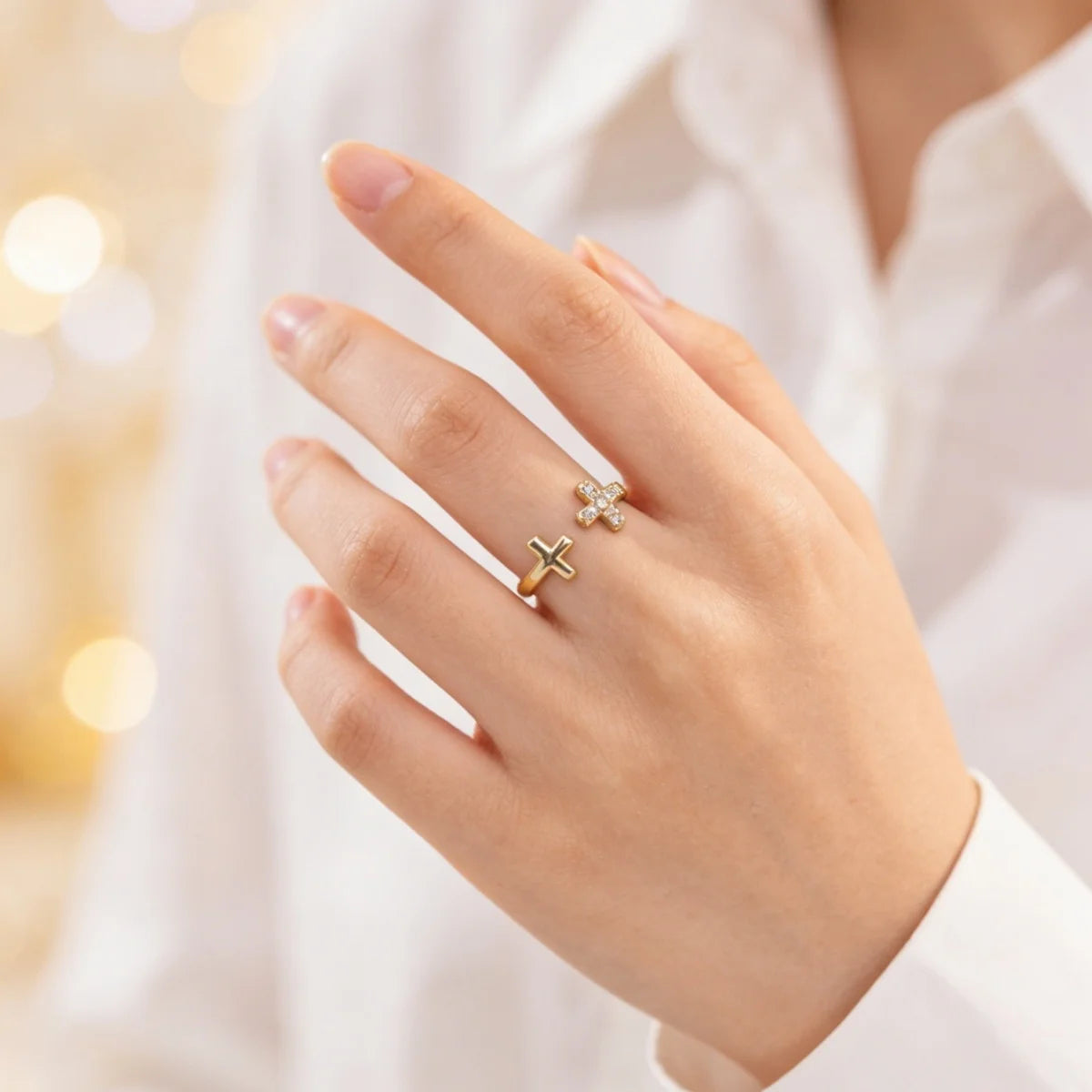 1Pc Romantic Fashion Copper Wedding Band Cross Open Ring Unisex