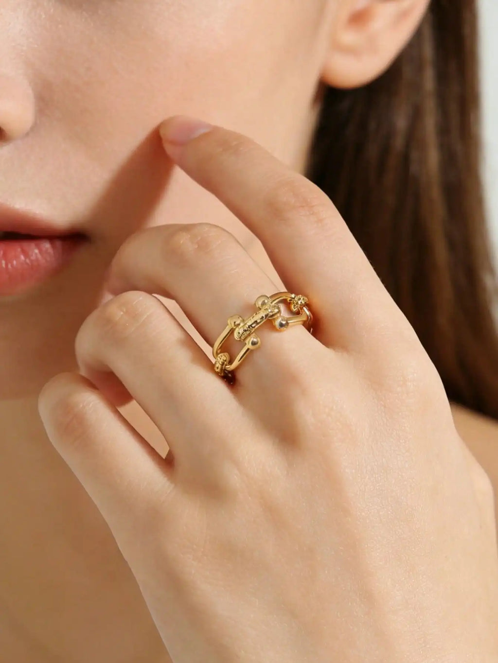 1 Pair Romantic Copper Unisex Adjustable Anti-Fading Exquisite Chain Open Ring for Casual Office Daily Wear
