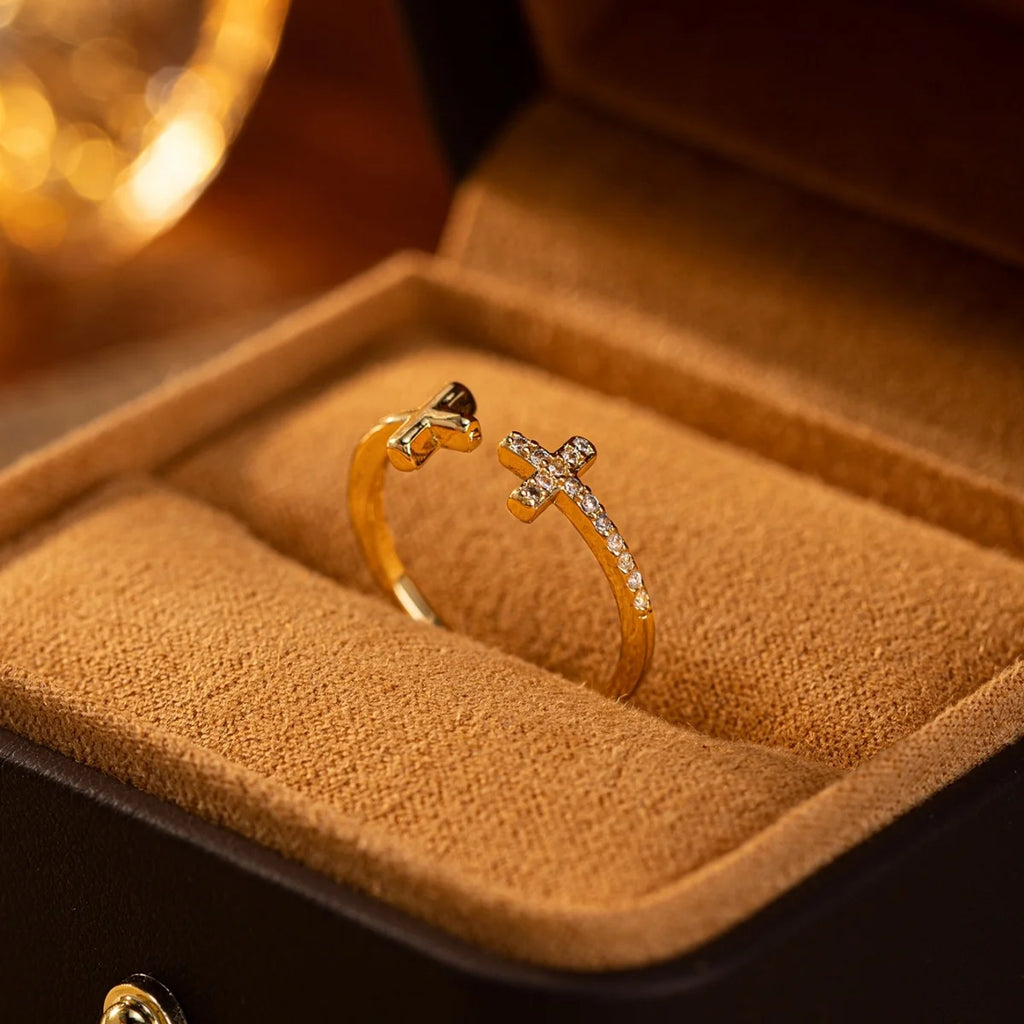 1Pc Romantic Fashion Copper Wedding Band Cross Open Ring Unisex