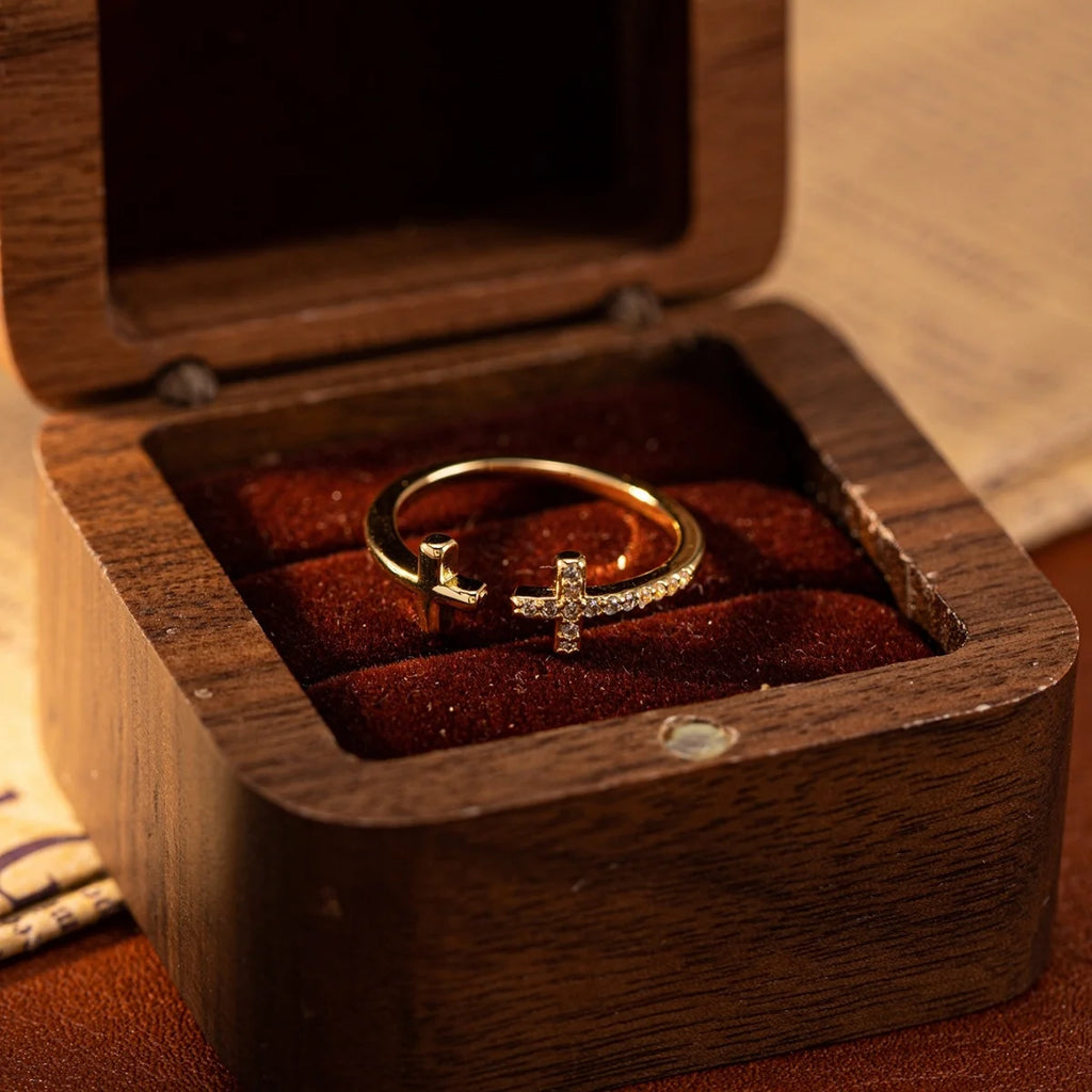 1Pc Romantic Fashion Copper Wedding Band Cross Open Ring Unisex