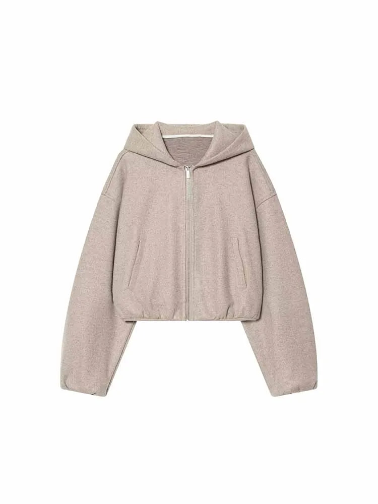 HH Woman New Fashion Pants Suit Long Sleeves Hooded Short Jacket+Casual Loose High Waist Zipper Trousers Solid 2 Piece Set