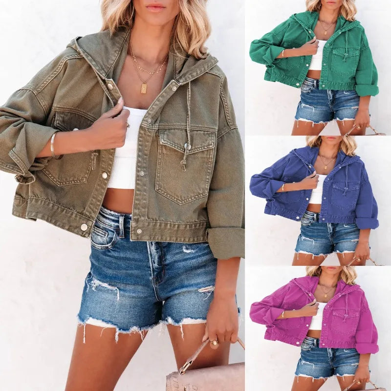 New Jackets for Women Hooded Denim Jacket Women Vintage Jean Coats Casual Long Sleeve Top Clothes Women Streetwear