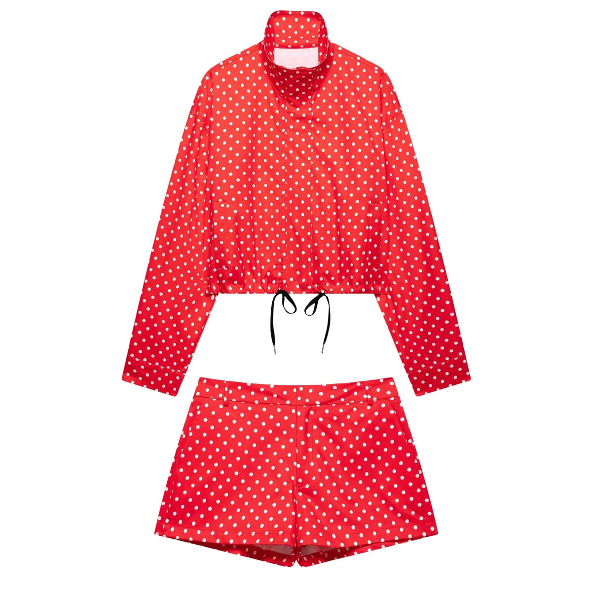 HH Woman Autumn Long Sleeves Turtleneck Zipper With Pockets Drawstring Casual Coats Women Fashion Polka Dot Printed Jacket