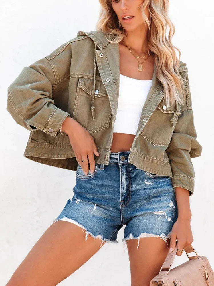 New Jackets for Women Hooded Denim Jacket Women Vintage Jean Coats Casual Long Sleeve Top Clothes Women Streetwear