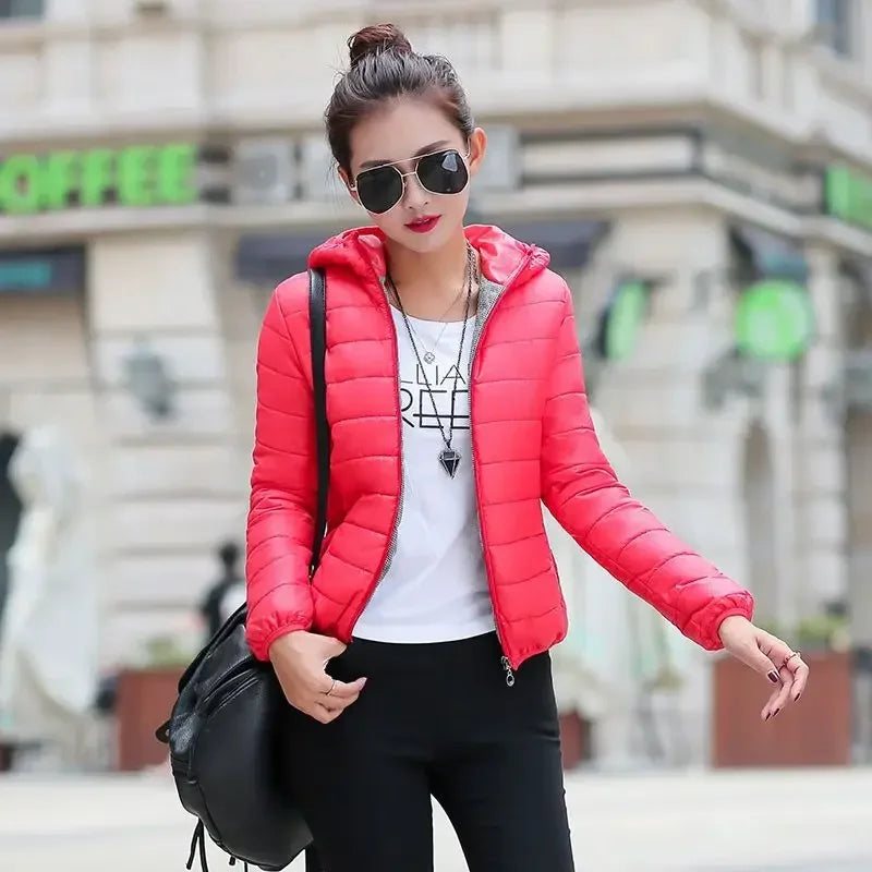 Jackets for Women Quilted Padded Lightweight Puffer Woman Coat Hoodie Short Yellow Thick Padding Feather Cropped Cute Modern Hot