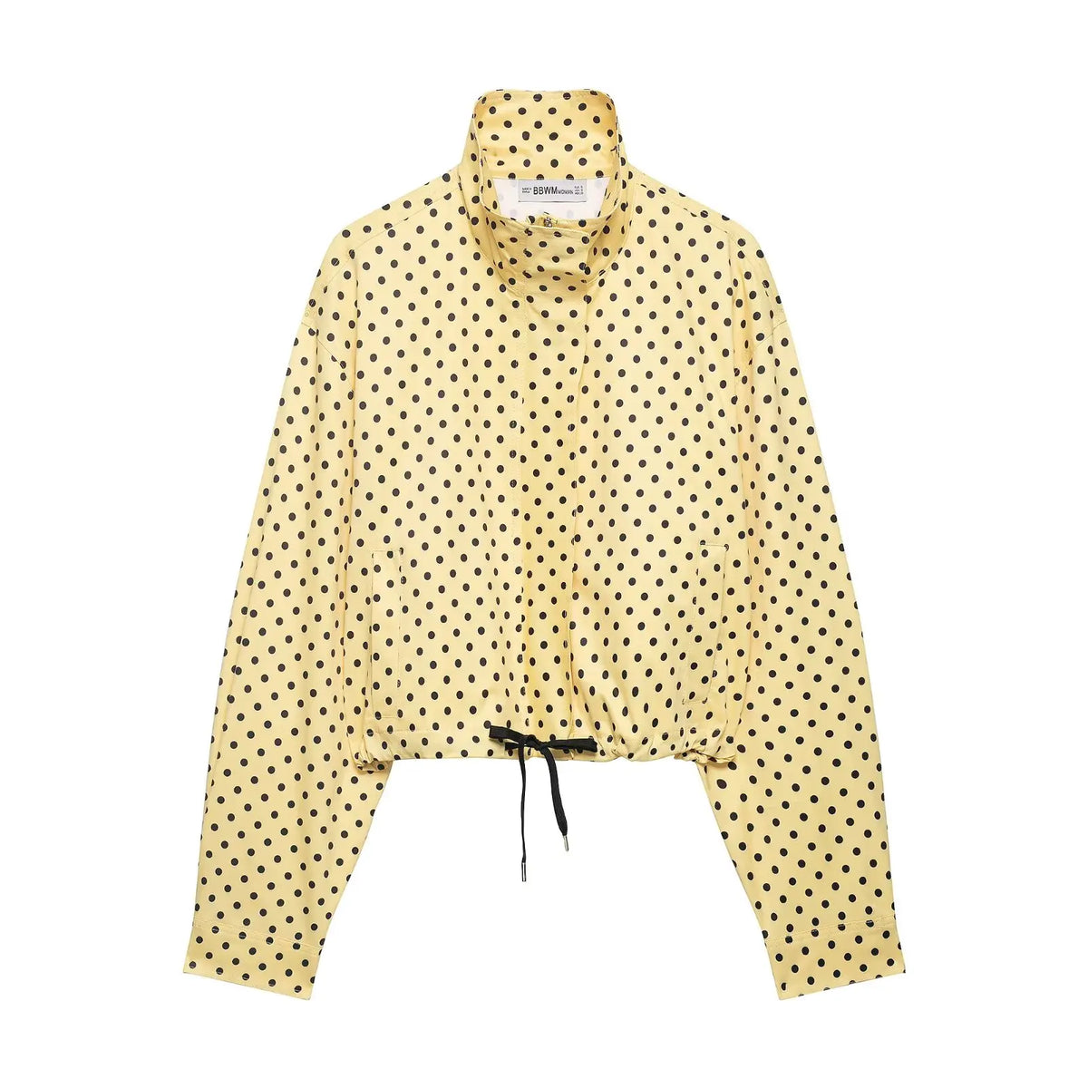 HH Woman Autumn Long Sleeves Turtleneck Zipper With Pockets Drawstring Casual Coats Women Fashion Polka Dot Printed Jacket