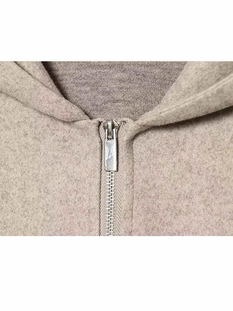 HH Woman New Fashion Pants Suit Long Sleeves Hooded Short Jacket+Casual Loose High Waist Zipper Trousers Solid 2 Piece Set