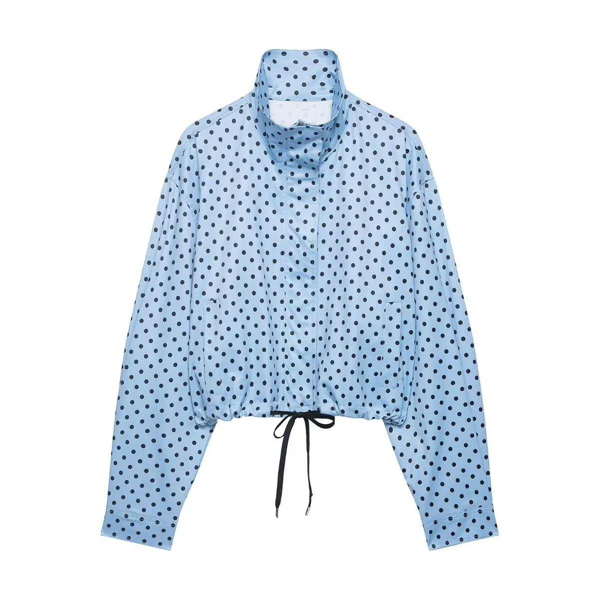 HH Woman Autumn Long Sleeves Turtleneck Zipper With Pockets Drawstring Casual Coats Women Fashion Polka Dot Printed Jacket