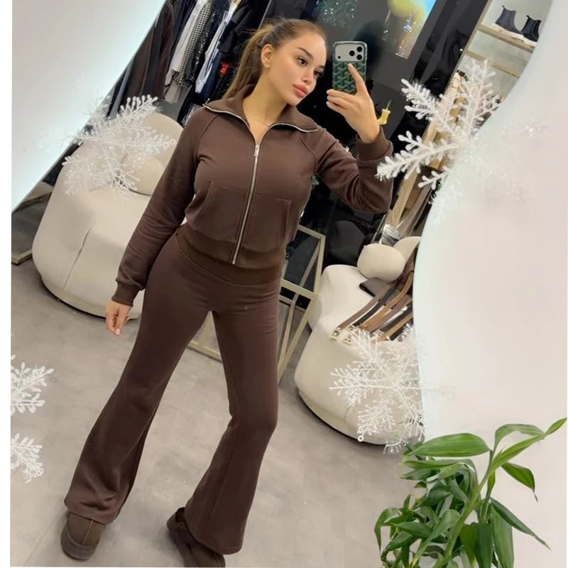 MUJER 2026 Cropped Jacket Woman Zipper Varsity Jackets for Women Long Sleeve Winter Coat Female Streetwear Women's Jackets Sets