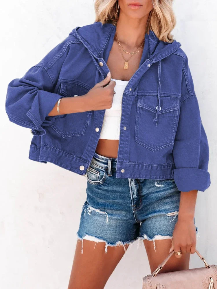 New Jackets for Women Hooded Denim Jacket Women Vintage Jean Coats Casual Long Sleeve Top Clothes Women Streetwear