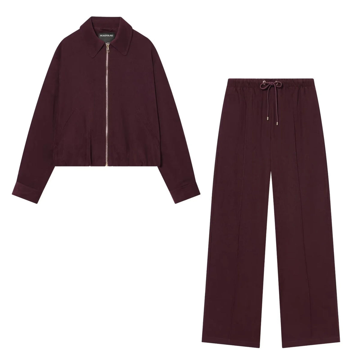 Women's Casual Jacket Pants Sets Female Spring Autumn Long-Sleeve Loose Simple Pilot Jacket Or Lady Wide-Leg Trousers