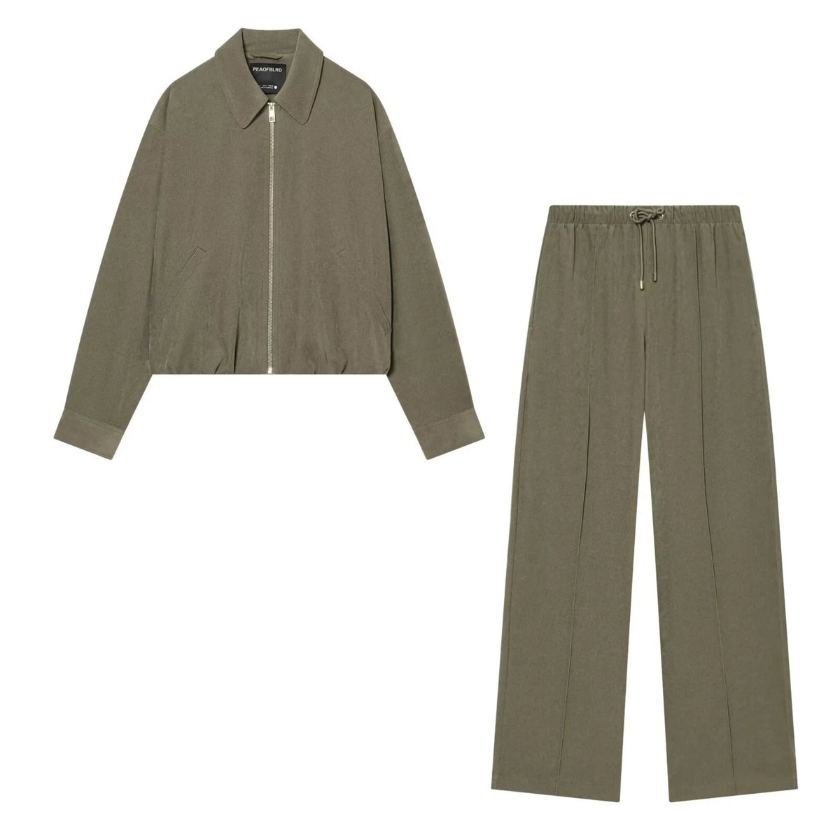 Women's Casual Jacket Pants Sets Female Spring Autumn Long-Sleeve Loose Simple Pilot Jacket Or Lady Wide-Leg Trousers
