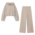 HH Woman New Fashion Pants Suit Long Sleeves Hooded Short Jacket+Casual Loose High Waist Zipper Trousers Solid 2 Piece Set