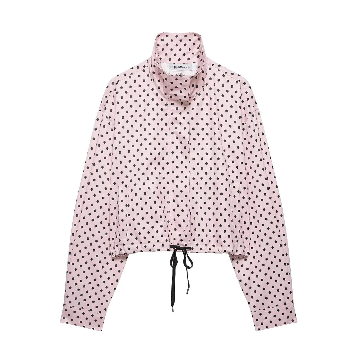 HH Woman Autumn Long Sleeves Turtleneck Zipper With Pockets Drawstring Casual Coats Women Fashion Polka Dot Printed Jacket