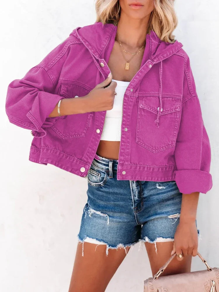 New Jackets for Women Hooded Denim Jacket Women Vintage Jean Coats Casual Long Sleeve Top Clothes Women Streetwear