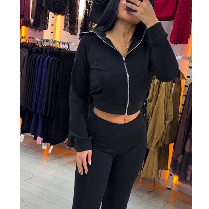 MUJER 2026 Cropped Jacket Woman Zipper Varsity Jackets for Women Long Sleeve Winter Coat Female Streetwear Women's Jackets Sets